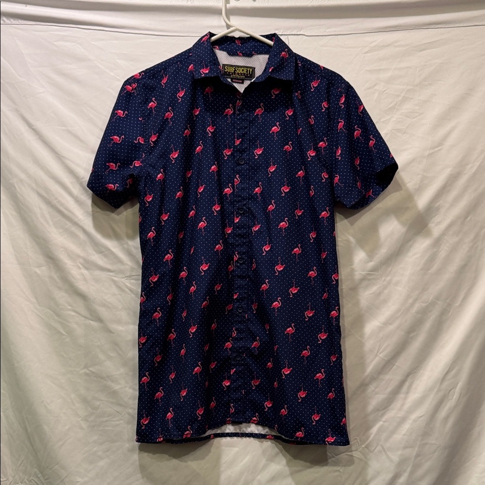 Society Men's Casual Navy Flamingo Print Shirt‎